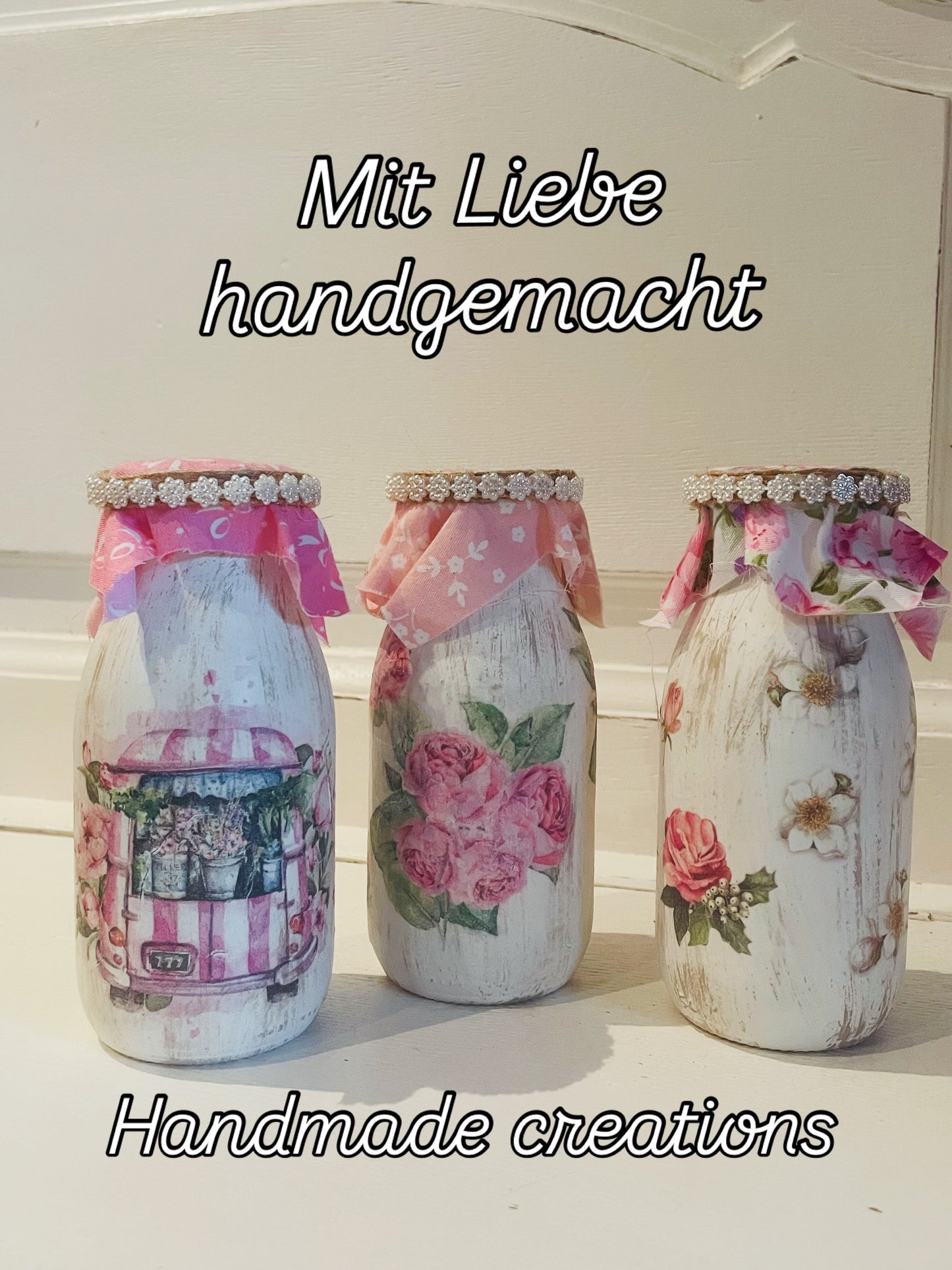 Flower Vintage Gläser – beschreibbares 3er-Set | Handmade Unikate