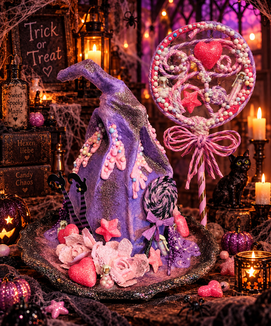 Candy Halloween – XXL Hexenhut & Lolli | handgemachte Halloween Deko