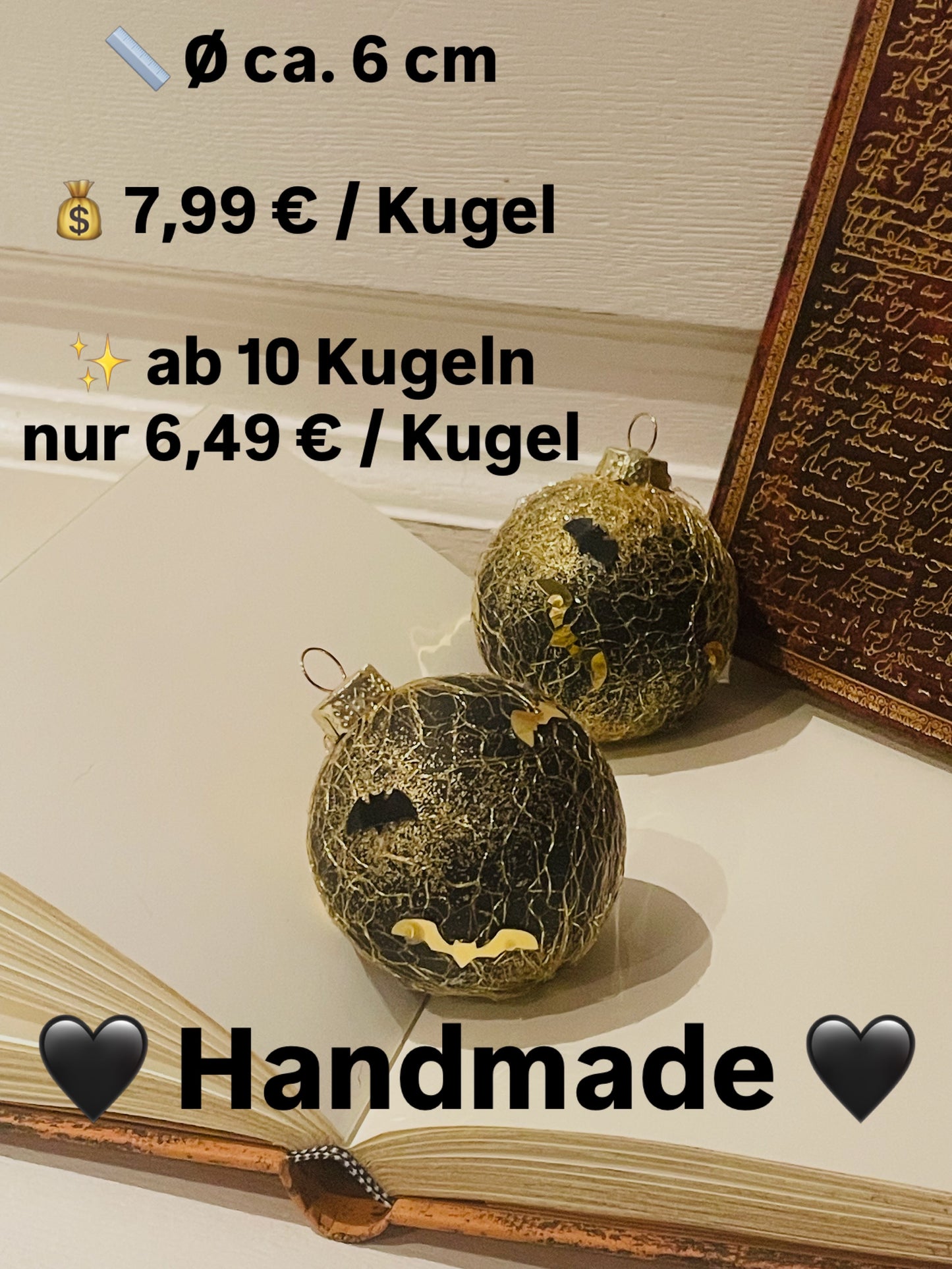 Halloween Golden Hex Kugel – handgefertigte Vintage-Dekoration in Schwarz und Gold