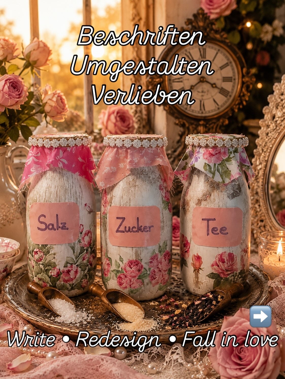 Flower Vintage Gläser – beschreibbares 3er-Set | Handmade Unikate