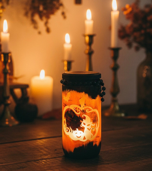 Halloween Orange Cat Lichtglas 500 g | Vintage Halloween Deko | Handmade Unikat