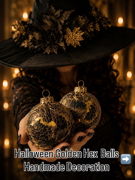 Halloween Golden Hex Kugel – handgefertigte Vintage-Dekoration in Schwarz und Gold