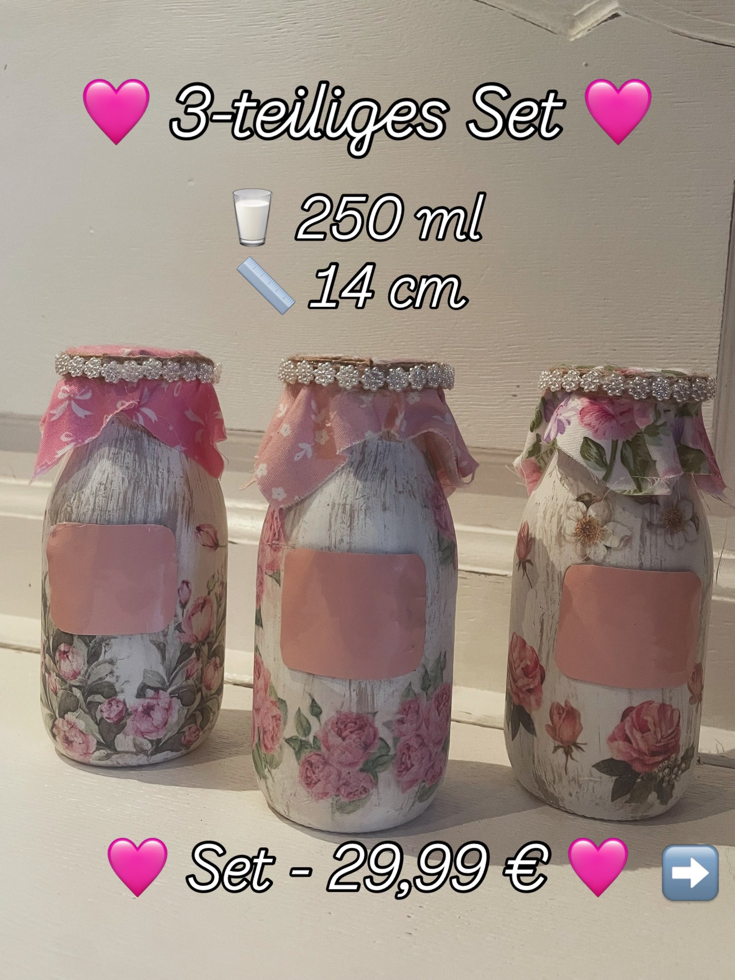 Flower Vintage Gläser – beschreibbares 3er-Set | Handmade Unikate