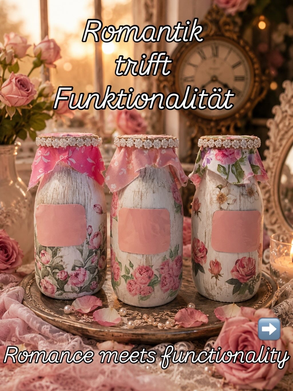 Flower Vintage Gläser – beschreibbares 3er-Set | Handmade Unikate